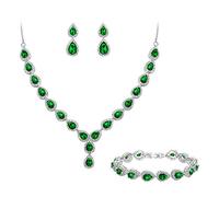 Clearine Gioielli Donna 3-Set Matrimonio Parure per Sposa - Elegante e Splendente Nuziale zircone Infinito Figure 8 Y-Collana Orecchini Braccialetto Pendenti Set Verde Argento-Fondo