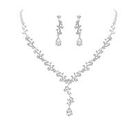 Clearine Matrimonio Sposa Foglia Goccia Cristalli Collana Orecchini Set Gioielli Filigrana Trasparente Rodio-Fondo
