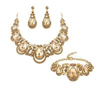 Clearine Set di Gioielli da Donna Art Deco Goccia Rotonda Cristalli Cluster Statement Collana Hollow-out Orecchini Pendenti Link Bracciale per Party Prom Champagne Oro-Fondo