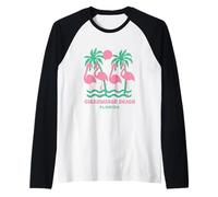 Clearwater Beach Florida Vacanza Retro Flamingos Palme Maglia con Maniche Raglan