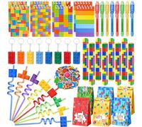 Cleboen Blocchi di Costruzione Gadget Compleanno Bambini con Penna Invisibile Taccuino Cannucce di Plastica Sacchetti Regalo Building Block Regalini Fine Festa Compleanno per Bambini
