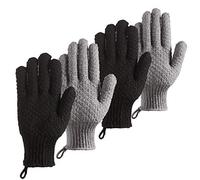 CLEEDY Guanti esfolianti da bagno - 4 guanti esfolianti allungati e grandi, per doccia, spa, massaggi, guanti esfolianti per corpo, viso, mani e piedi (nero e grigio)