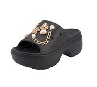 CLEIKS Sandali Mare Donna Zeppa 7.5cm, Ciabatte Nuvola con Plateau e Ciondoli Trendy DIY (Nero, 40 EU, WES250398-0)