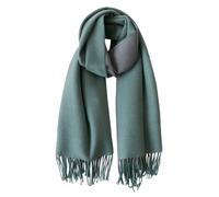 CLELLA Sciarpa da donna in cashmere doppio lato cotone con nappe, morbida grande coperta riutilizzabile, verde + grigio scuro, Taglia unica