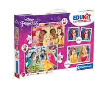 Clementoni - 18297 - Edukit 4 In 1 - Disney Princess - Set Giochi Da Tavolo (Memo, Puzzle 30 e 48 Pezzi, 6 Cubi), Educativo 3 Anni, Memoria e Logica, Carte Da Accoppiare, Puzzle Bambini, Made In Italy
