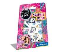 Clementoni - 18685 - Crazy Chic - Sparkly Tattoo - tatuaggi glitterati amicizia, kit tatuaggi temporanei bambini, tattoo adesivi impermeabili, tattoo stickers, gioco creativo tatuaggi bambini 6 anni