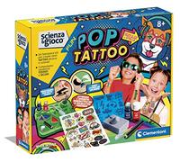 Clementoni - 19356 - Scienza e Gioco Fun - Pop Tattoo - Fabbrica Tatuaggi Per Bambini, Kit Tatuaggi Temporanei, Set Tatuaggi, Laboratorio Scientifico 8 Anni, Versione in Italiano, Made in Italy