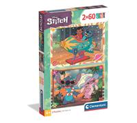 Clementoni - Puzzle per Bambini 2x60 Pezzi Supercolor, per Bambini 4+ Anni, Illustrazione Disney Stitch, Idea Regalo, Made in Italy, 27x19 cm, 24822