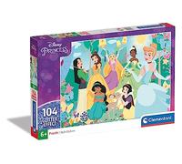 Clementoni - 20346 - Glitter Puzzle - Disney Princess - 104 pezzi - Made in Italy, puzzle bambini 6 anni, puzzle cartoni animati, puzzle Disney, puzzle principesse, supercolor puzzle