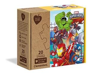 Clementoni - 24775 - Puzzle Play For Future - Marvel Super Hero - 2x20 pezzi - materiali 100% riciclati - Made in Italy, puzzle bambini 3 anni+