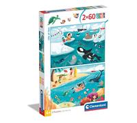 Clementoni - 24817 - Supercolor Puzzle - Life at Sea - 2x60 Pezzi (Include 2 Puzzle Da 60 Pezzi) - Puzzle Bambini 4 Anni, Puzzle Animali, Illustrazione, Made In Italy