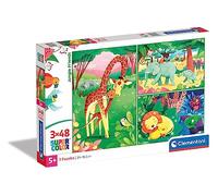 Clementoni - 25233 - Supercolor Puzzle - Jungle Friends - 3x48 pezzi