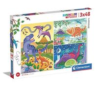 Clementoni - 25288 - Supercolor Puzzle - Dinosaurs - 3X48 Pezzi (Include 3 Puzzle Da 48 Pezzi) - Puzzle Bambini 4 Anni, Puzzle Cartoni Animati - Made In Italy