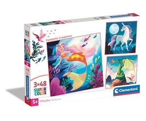 Clementoni - 25319 - Supercolor Puzzle - Fantastic Creatures - 3x48 Pezzi (Include 3 Puzzle Da 48 Pezzi) - Puzzle Bambini 5 Anni, Puzzle Fantasia, Illustrazione, Made In Italy