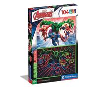 Clementoni - 27554 - Glowing Lights collection - Marvel Avengers, puzzle fluorescente - puzzle 104 pezzi - Made in Italy, puzzle bambini 6 anni, puzzle Clementoni, puzzle cartoni animati