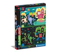 Clementoni - 27558 - Glowing Lights collection - Monsters, puzzle fluorescente - puzzle 104 pezzi - Made in Italy, puzzle bambini 6 anni, puzzle Clementoni, puzzle cartoni animati