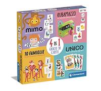 Clementoni - 4 in 1 Giochi di Carte per Bambini 4+ Anni e Tutta la Famiglia, Confezione Contenente Mimo, Rubamazzo, 10 Famiglie e Unico, 2-6 Giocatori, Made in Italy, Lingua Italiana, 16759