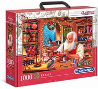 Clementoni Christmas Collection-Santa Works-Valigia 1000 pezzi, natale-made in Italy puzzle adulto, Multicolore, 39584