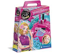 Clementoni Crazy Chic - Glitter Tattoo, Gioco Creativo Bambini 6+ Anni, Kit per Creare Tatuaggi Temporanei Glitterati, Stencil Adesivi e Accessori per Decorazioni per Il Corpo, 18513