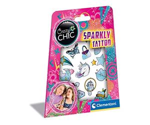 Clementoni Crazy Chic - Sparkly Tattoo, Kit Tatuaggi Temporanei Glitterati per Bambini 6+ Anni, Made in Italy, 18685