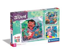 Clementoni- Disney Stitch Supercolor Stitch-3x48 (Include 3 48 Pezzi) Bambini 5 Anni, Puzzle Cartoni Animati, Made in Italy, Multicolore, 25321