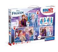 CLEMENTONI - 18292 - EDUKIT 4 IN 1 FROZEN CON UN PUZZLE DA 30 PEZZI E UNO DA 48, UN MEMO E SEI CUBI