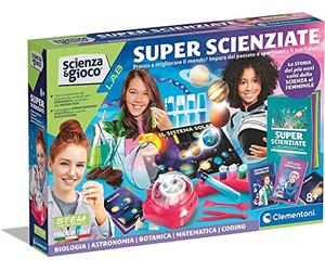 Clementoni Gioco Lab-Super scienziate Chimica, Kit esperimenti Scienza, Laboratorio scientifico 8 Anni, Manuale in Italiano, Made in Italy, Multicolore, 19244