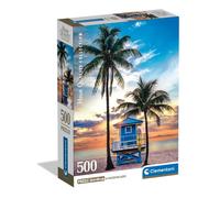Clementoni - Puzzle 500 Pezzi per Adulti e Ragazzi, Collection, Tema Miami Beach, Compact Box con Poster Incluso, Idea Regalo Uomo e Donna, Made in Italy, 49x36 cm, 35574
