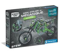 Clementoni - Motocross 8 Anni - Cofanetto meccanico per bambini con più di 180 componenti, sistema di sterzo funzionale e pistoni mobili, gioco scienziato STEM, giocattolo educativo, regalo