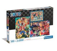 Clementoni One Piece 80892-Puzzle 3 in 1 (2 x 1000, 1 x 500 pezzi), gioco di carte per gli appassionati di manga e anime, per adulti e bambini, 80892