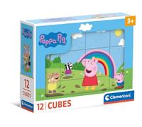 Clementoni- Peppa Pig Pig-12 Pezzi Bambini 3 Anni, Cartoni Animati, Puzzle Cubi, Made in Italy, Multicolore, 41195