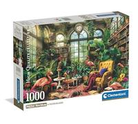 Clementoni - Puzzle 1000 Pezzi per Adulti e Ragazzi, Collection, Tema Green House Library, Poster Incluso, Compact Box, Illustrazione Biblioteca, Made in Italy, 70x50 cm, 39936