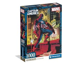 Clementoni - Puzzle 1000 Pezzi per Adulti e Ragazzi, Puzzle Panorama, Tema Marvel Capitan America con Poster Incluso, Compact Box, Idea Regalo Uomo e Donna, Made in Italy, 70x50 cm, 37049