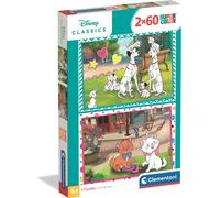 Clementoni - Puzzle 2x60 Classici Disney: Aristokratky e 101 Dalmata - 40-99 Pezzi