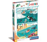 Clementoni - 24817 - Supercolor Puzzle - Life at Sea - 2x60 Pezzi (Include 2 Puzzle Da 60 Pezzi) - Puzzle Bambini 4 Anni, Puzzle Animali, Illustrazione, Made In Italy