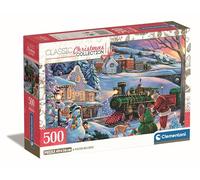 Clementoni Cubo Trenino Natale 500 Pezzi-Scatola Compatta-Puzzle Adulti 14-99 Anni Regalo Uomo/Donna, Made in Italy 35566, Multicolore