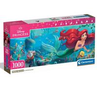 Clementoni - Puzzle 1000 Pezzi per Adulti e Ragazzi, Collection Panorama Tema Disney La Sirenetta, con Poster Incluso, Compact Box, Idea Regalo Made in Italy, 98x33 cm, 39893