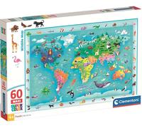 Clementoni - Puzzle per Bambini 60 Pezzi Supercolor, per Bambini 4+ Anni, Illustrazione Animali Wildlife Map, Idea Regalo, Made in Italy, 62x42 cm, 26072