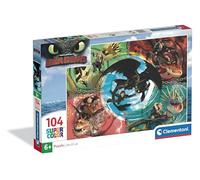 Clementoni - Puzzle per Bambini 104 Pezzi Supercolor, per Bambini 6+ Anni, Illustrazione con Personaggi dal Cartone Dragon Trainer, Idea Regalo, Made in Italy, 38x27 cm, 25035