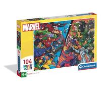 Clementoni - Puzzle per Bambini 104 Pezzi Supercolor, per Bambini 6+ Anni, Illustrazione con Supereroi e Villains Marvel, Idea Regalo, Made in Italy, 38x27 cm, 25061