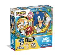 Clementoni - Puzzle per Bambini 180 Pezzi Supercolor, per Bambini 7+ Anni, Illustrazione con Personaggi dal Cartone Sonic, con Sticker Inclusi, Idea Regalo, Made in Italy, 48,5x33,5 cm, 29796