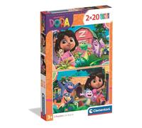 Clementoni - Puzzle per Bambini 2x20 Pezzi Supercolor, 3+ Anni, Illustrazione con i Personaggi del Cartone Nickelodeon Dora, Idea Regalo, Made in Italy, 27x18,5 cm, 24827