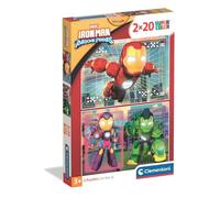 Clementoni - Puzzle per Bambini 2x20 Pezzi Supercolor, 3+ Anni, Illustrazione con Marvel Iron Man and his Awesome Friends, Idea Regalo, Made in Italy, 27x18,5 cm, 24828