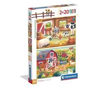 Clementoni - Puzzle per Bambini 2x20 Pezzi Supercolor, per Bambini 3+ Anni, Illustrazione Animali, Famiglia della Fattoria, Idea Regalo, Made in Italy, 27x19 cm, 24818