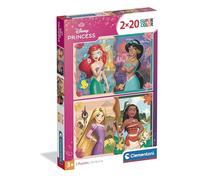 Clementoni - Puzzle per Bambini 2x20 Pezzi Supercolor, per Bambini 3+ Anni, Illustrazione con Principesse Disney Ariel e Jasmine, Idea Regalo, Made in Italy, 27x18 cm, 24092