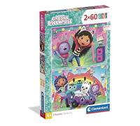 Clementoni - Puzzle per Bambini 2x60 Pezzi Supercolor, per Bambini 4+ Anni, Illustrazione con Personaggi dal Cartone Gabby's Dollhouse, Idea Regalo, Made in Italy, 27x18,5 cm, 25061