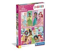 Clementoni - Puzzle per Bambini 2x60 Pezzi Supercolor, per Bambini 4+ Anni, Illustrazione Disney Princess, Idea Regalo, Made in Italy, 27x19 cm, 24824