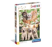 Clementoni - Puzzle per Bambini 2x60 Pezzi Supercolor, per Bambini 4+ Anni, Illustrazione Gatti, Brothers in Fur, Idea Regalo, Made in Italy, 27x19 cm, 24820