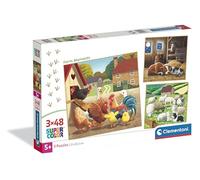 Clementoni - Puzzle per Bambini 3x48 Pezzi Supercolor, per Bambini 5+ Anni, Illustrazione con Animali della Fattoria, Idea Regalo, Made in Italy, 21x20,5 cm, 25791