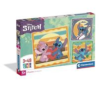 Clementoni - Puzzle per Bambini 3x48 Pezzi Supercolor, per Bambini 5+ Anni, Illustrazioni Disney Stitch, Idea Regalo, Made in Italy, 32x22 cm, 25062